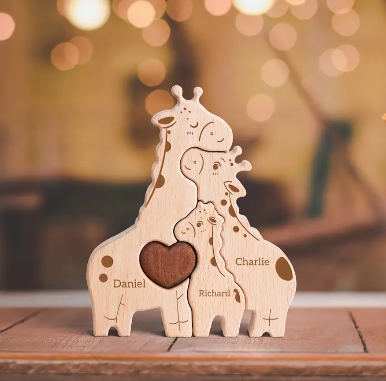 Houten giraf familie gepersonaliseerd