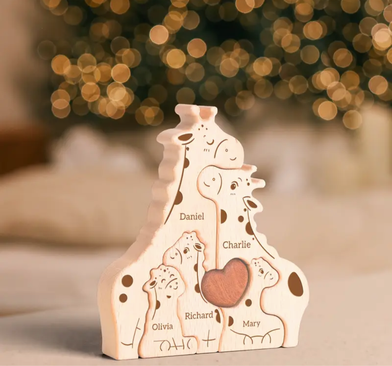 Houten giraf familie gepersonaliseerd