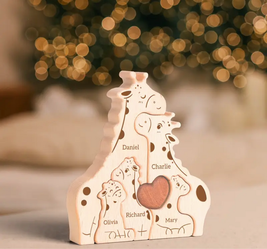Houten giraf familie gepersonaliseerd