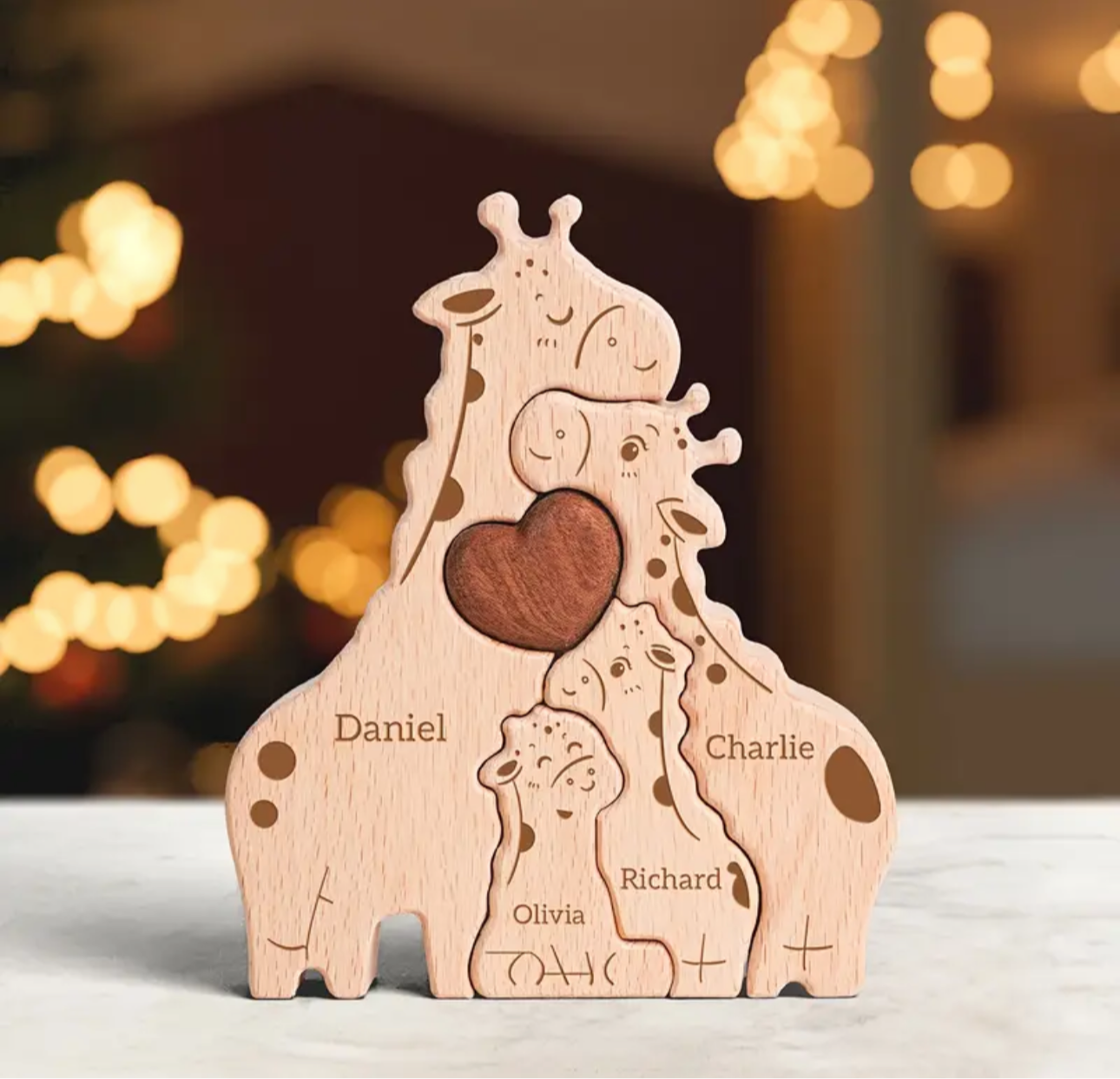 Houten giraf familie gepersonaliseerd